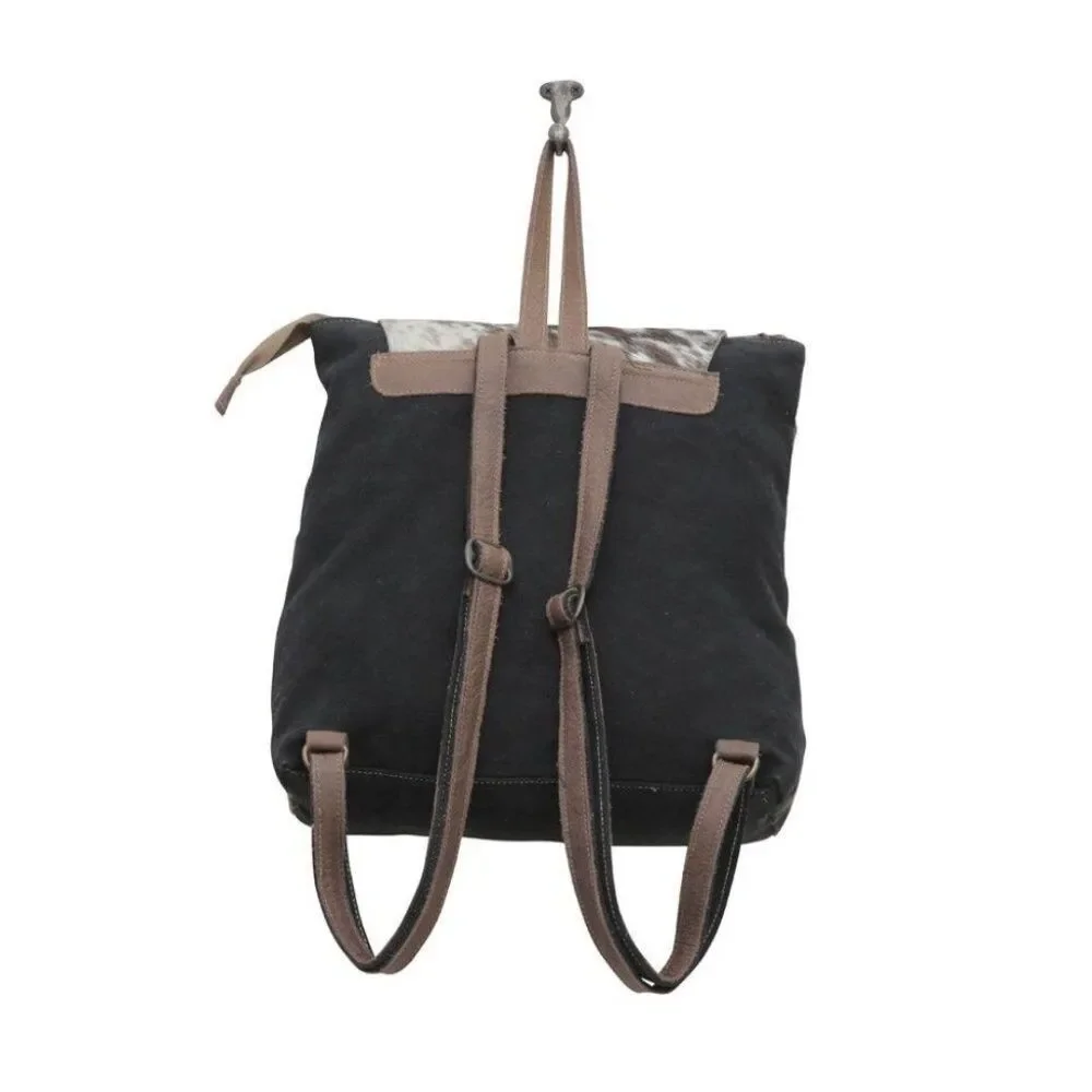 Myra Bag Handmade Mocha Backpack Upcycled Canvas & Cowhide Leather